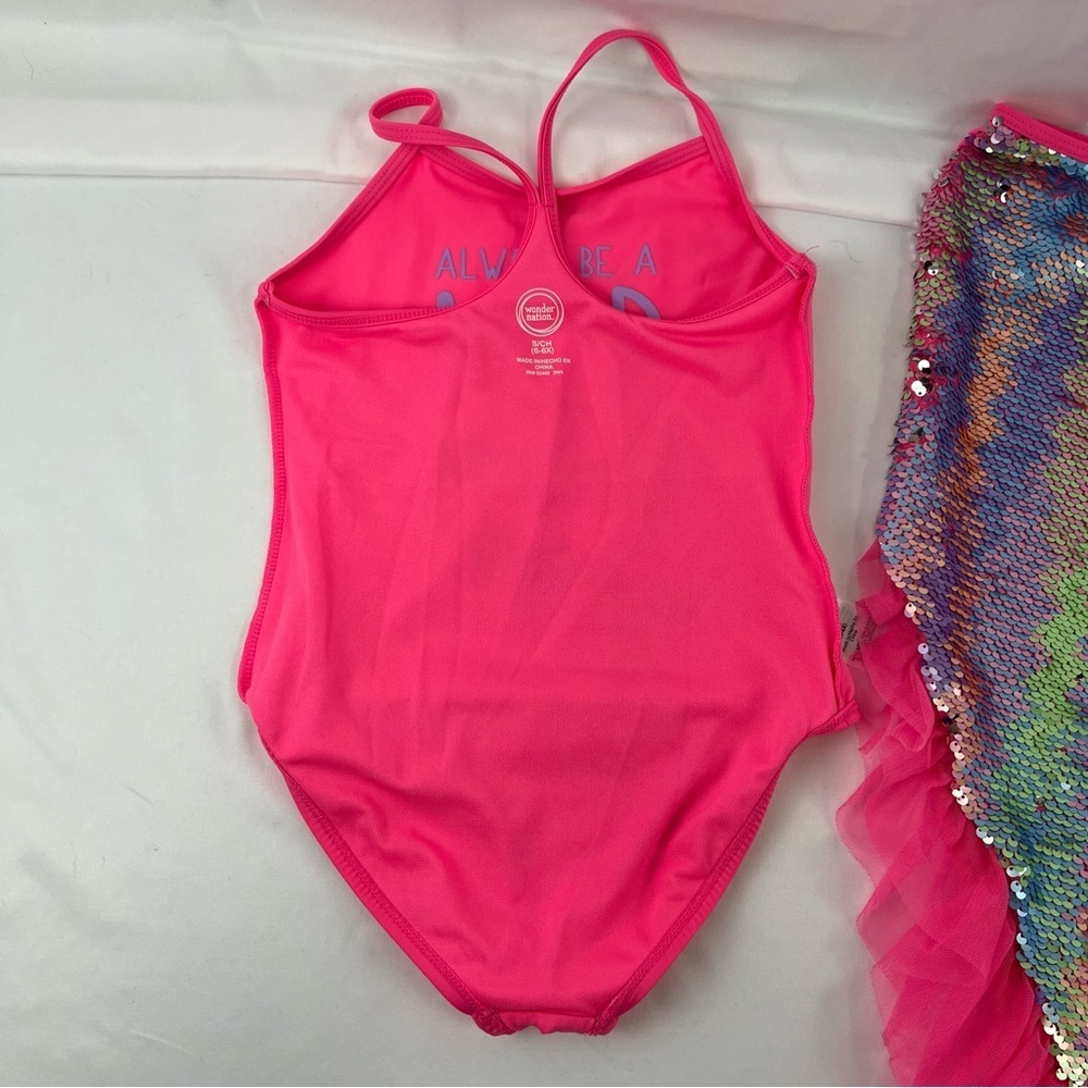 Wonder Nation - Girl's Swim Suit with Mermaid Tail - Pink -Sequins - 6/6x -Small - Picture 8 of 13